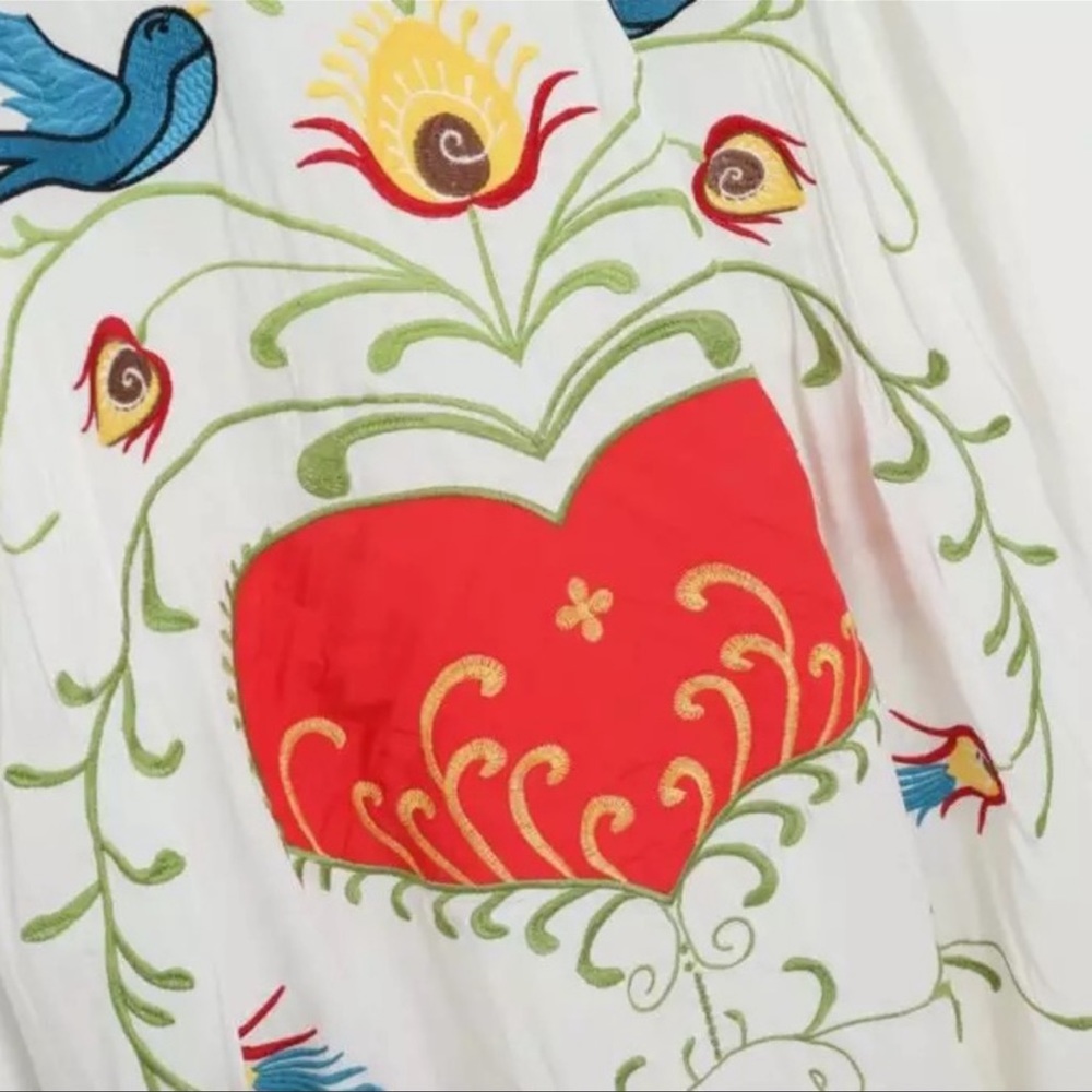 New White Boho Embroidered Hearts Magic Kimono Long Maxi Gown 5 Star⭐️ Favorite - Picture 16 of 16